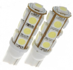 Лампа светодиодная 12V T10 бесцок. 13 диодов SMD белая Упаковка 10шт (W5W) (МАЯК) (200)