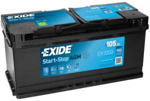 EK1050 EXIDE AGM Start&Stop аккумулятор 12V 105Ah 950A ETN 0(R+) B13 392x175x190 28,8kg  36610240365